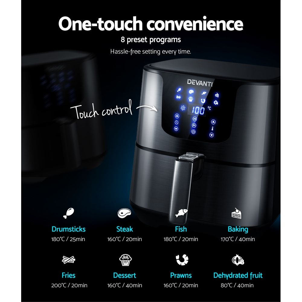 Devanti Air Fryer 7L with LCD Touch Controls Black