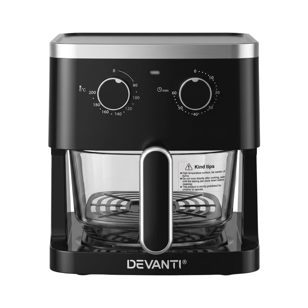 Devanti 4.5L Glass Air Fryer Dual Knob Control 1350W Black