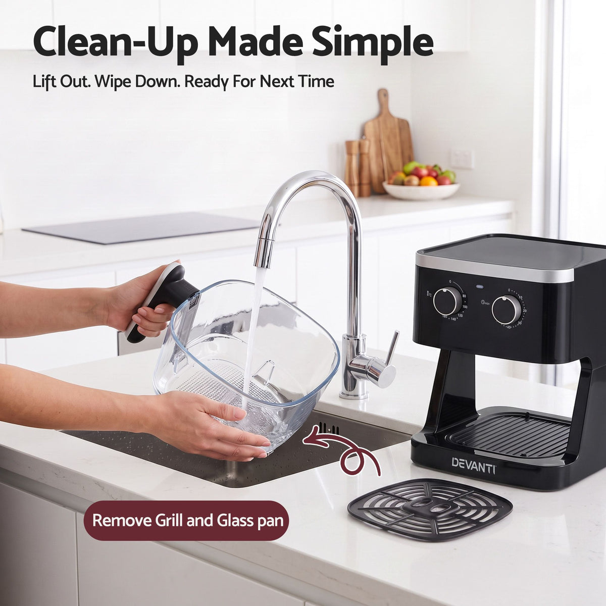 Devanti 4.5L Glass Air Fryer Dual Knob Control 1350W Black