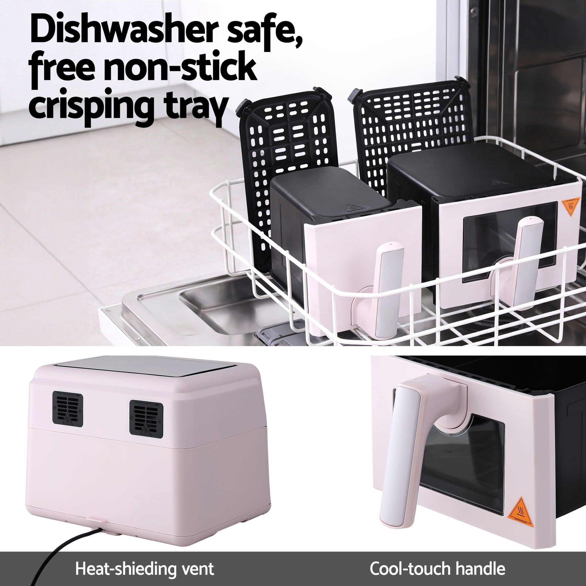 Devanti Air Fryer 9L Dual Zone Fryers 2600W Pink