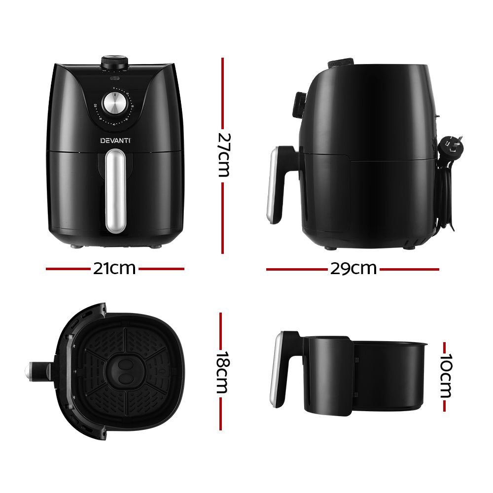 Devanti 2.5L Air Fryer Knob Control Black/Silver