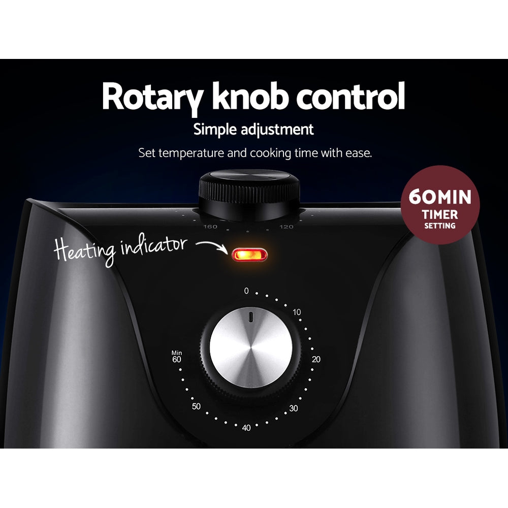 Devanti 2.5L Air Fryer Knob Control Black/Silver