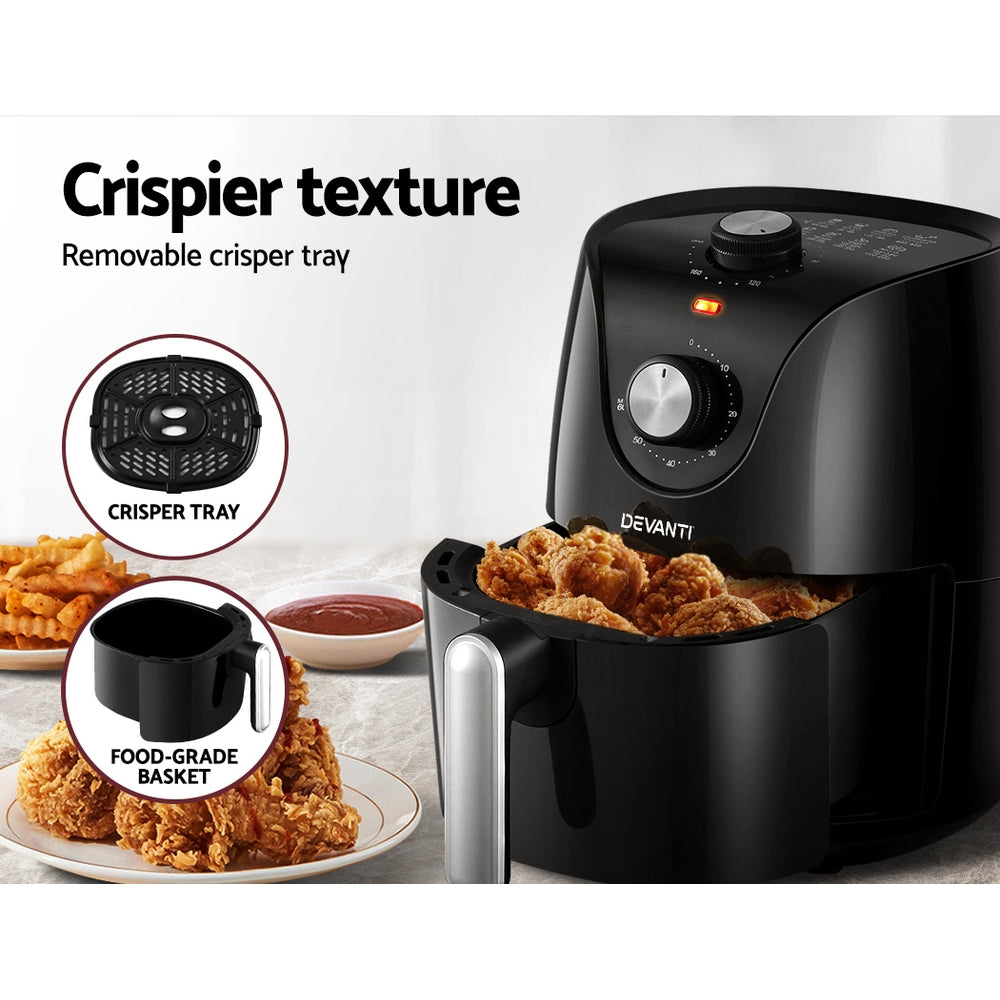 Devanti 2.5L Air Fryer Knob Control Black/Silver