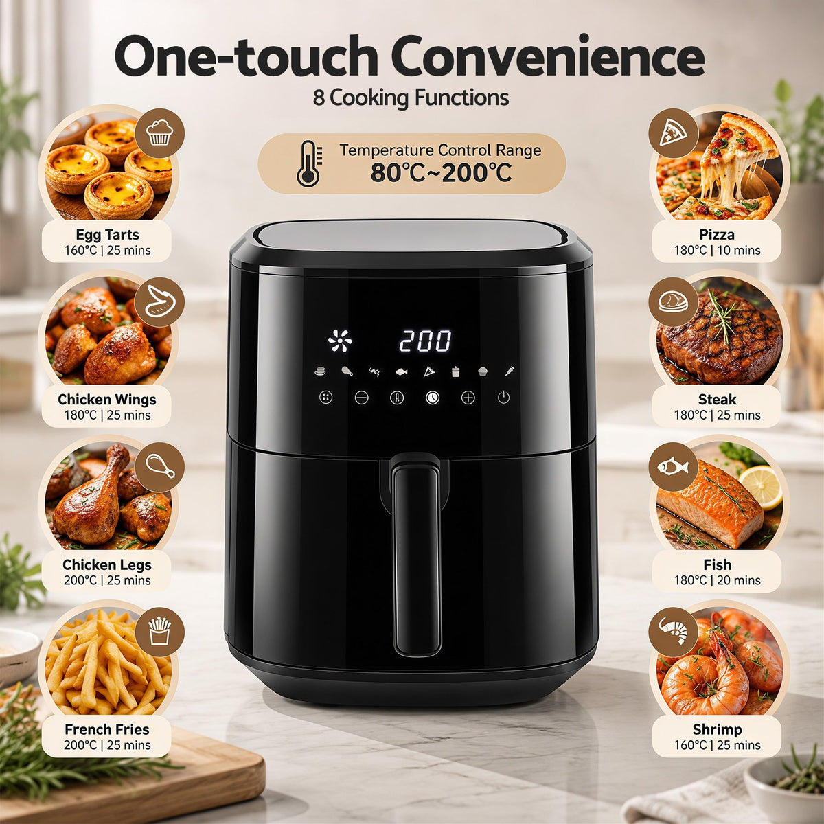 Devanti 6.5L 1700W Air Fryer with Digital Touch Control, Black
