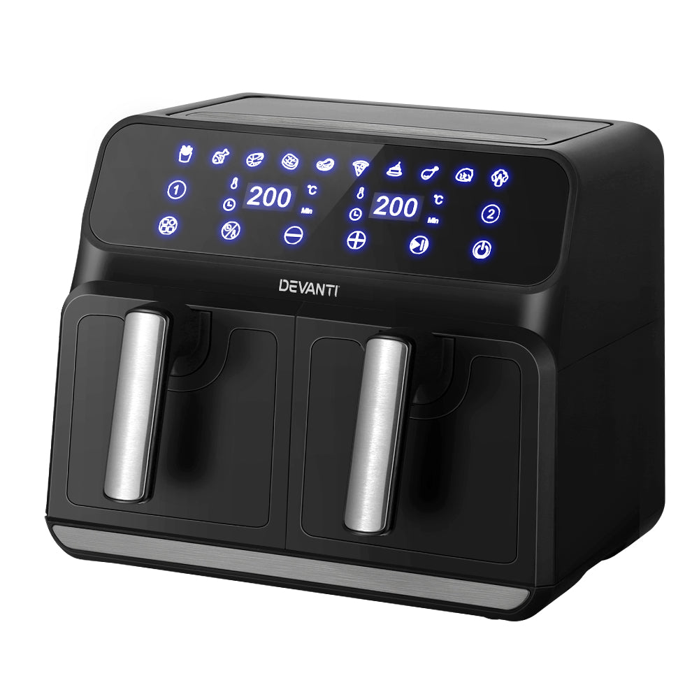 Devanti 8L Dual Zone Air Fryer Black Silver