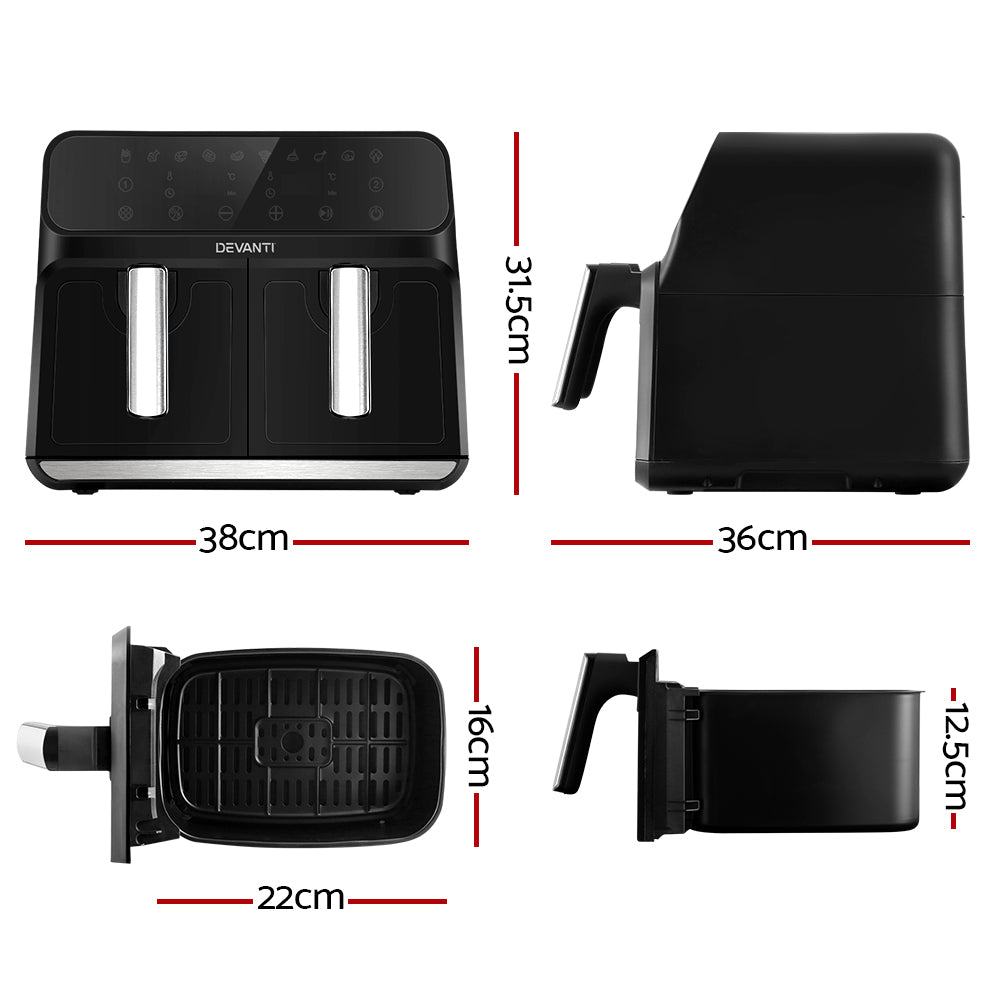 Devanti 8L Dual Zone Air Fryer Black Silver