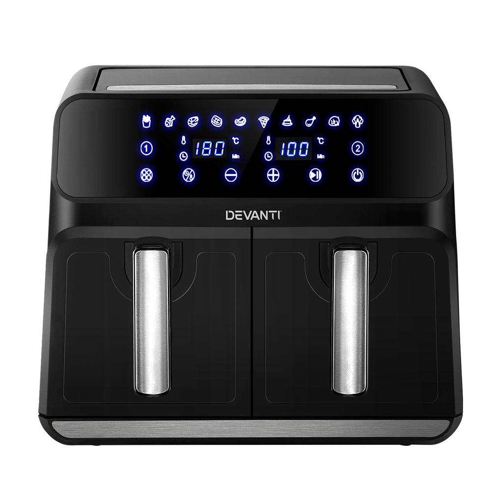 Devanti 8L Dual Zone Air Fryer Black Silver
