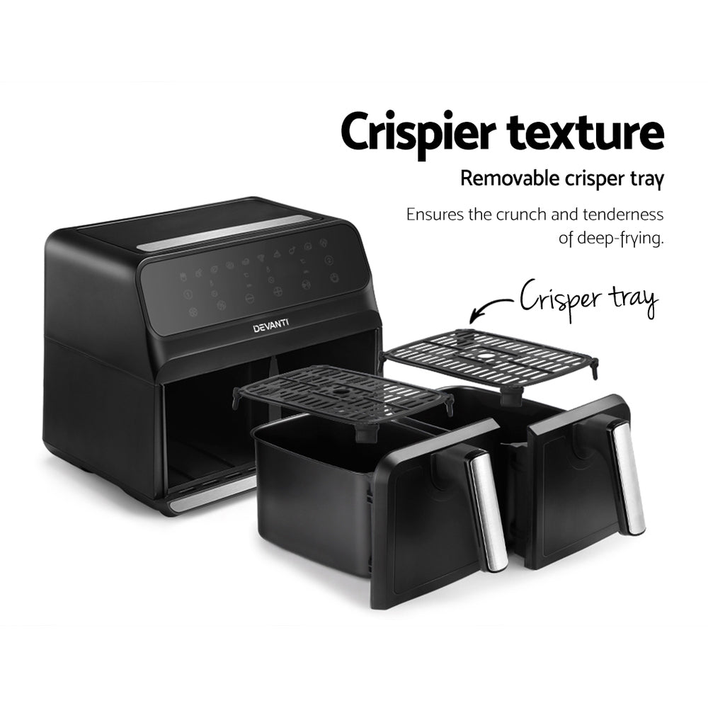 Devanti 8L Dual Zone Air Fryer Black Silver
