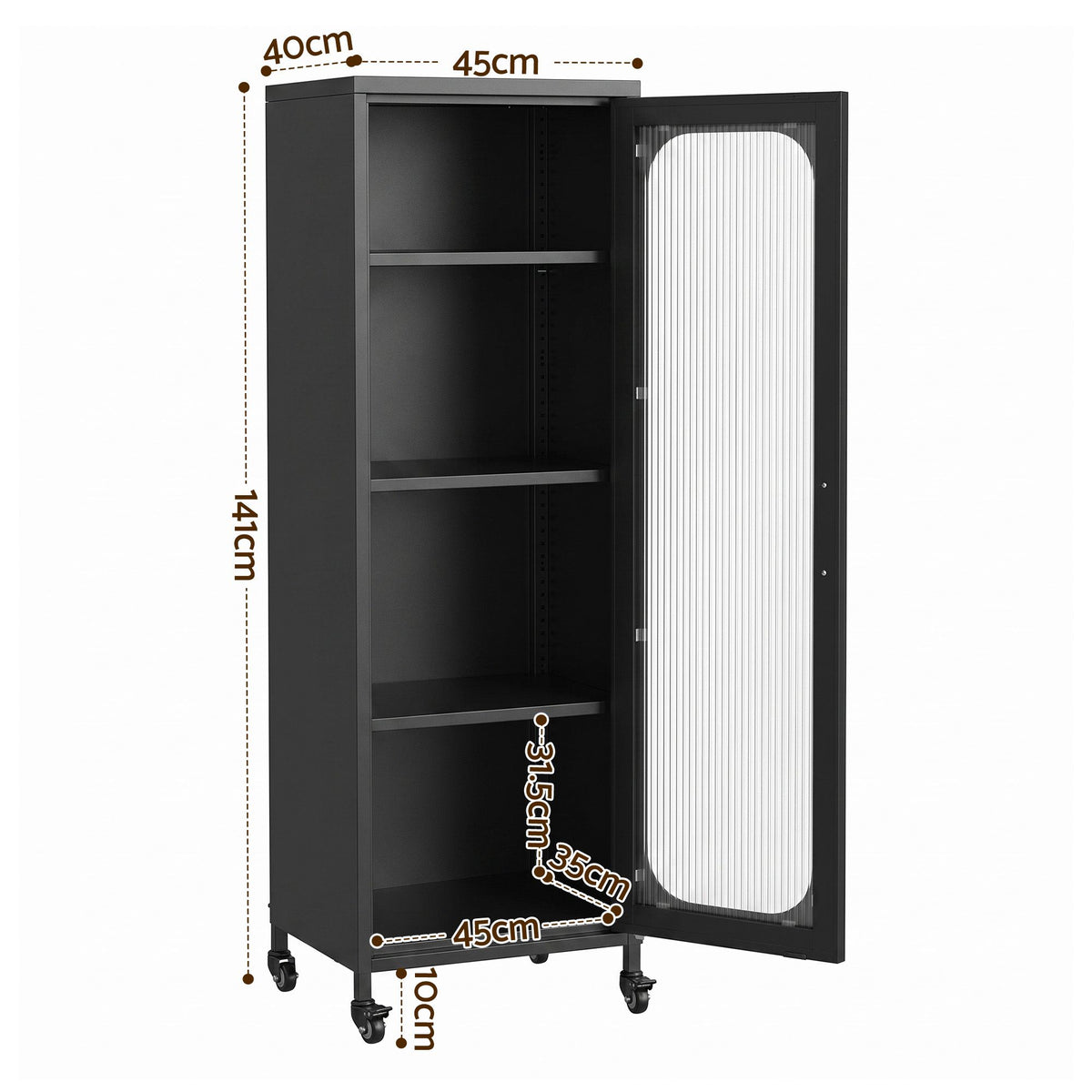 Artiss Buffet Cabinet Sideboard Slim Fluted Kitchen Storage Trolley Wheels Black