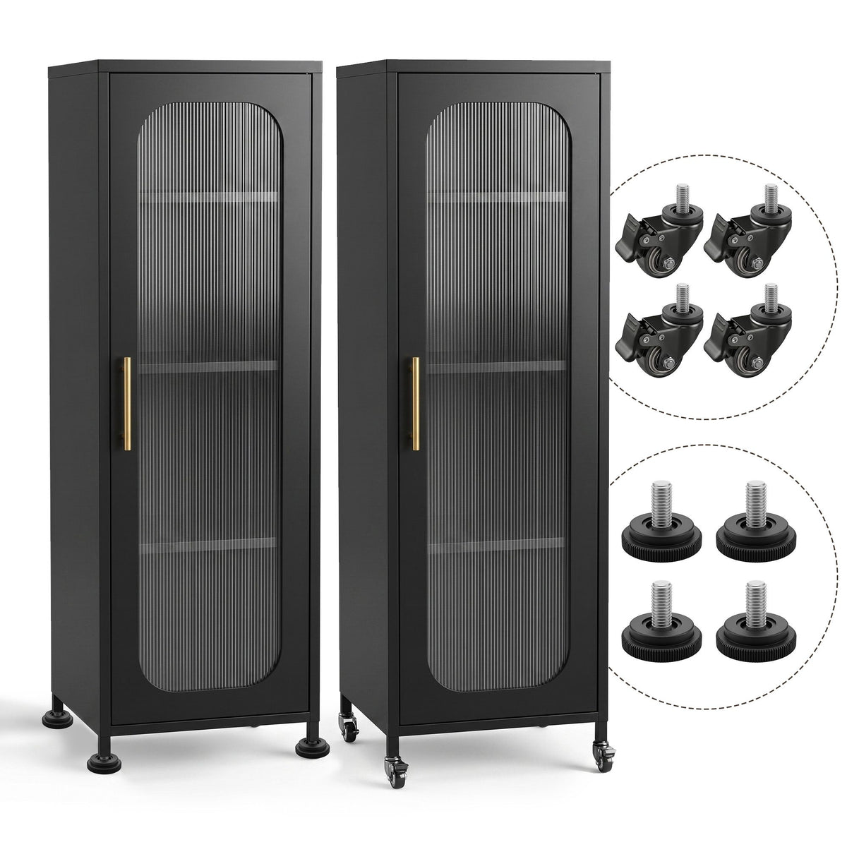 Artiss Buffet Cabinet Sideboard X2 Slim Kitchen Storage Trolley Wheels Black