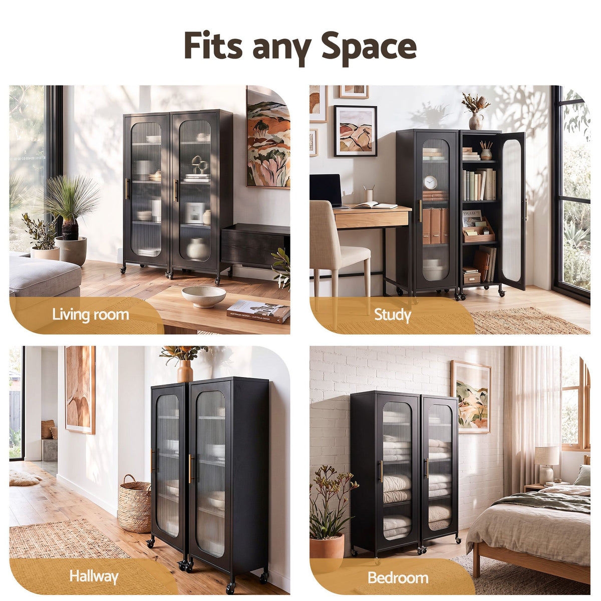 Artiss Slim Buffet Sideboard 45cm Kitchen Storage Trolley Black