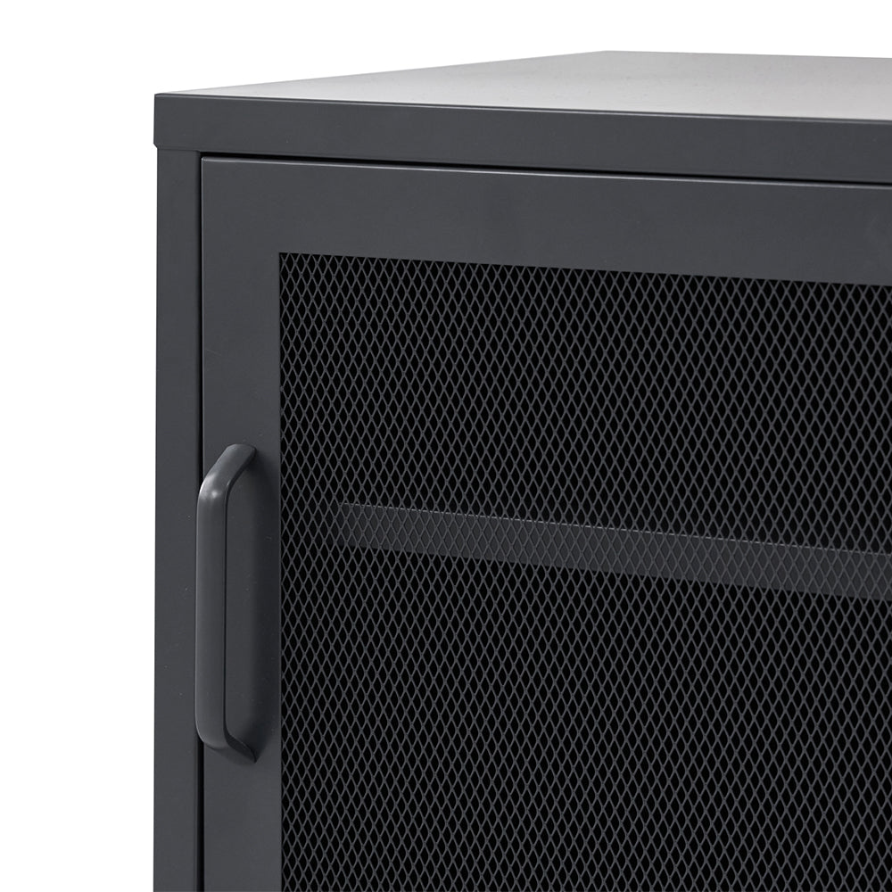 ArtissIn Bedside Table Mesh Door Cabinet Black