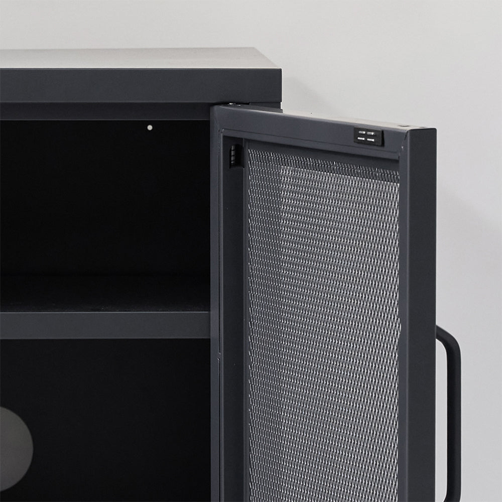 ArtissIn Bedside Table Mesh Door Cabinet Black