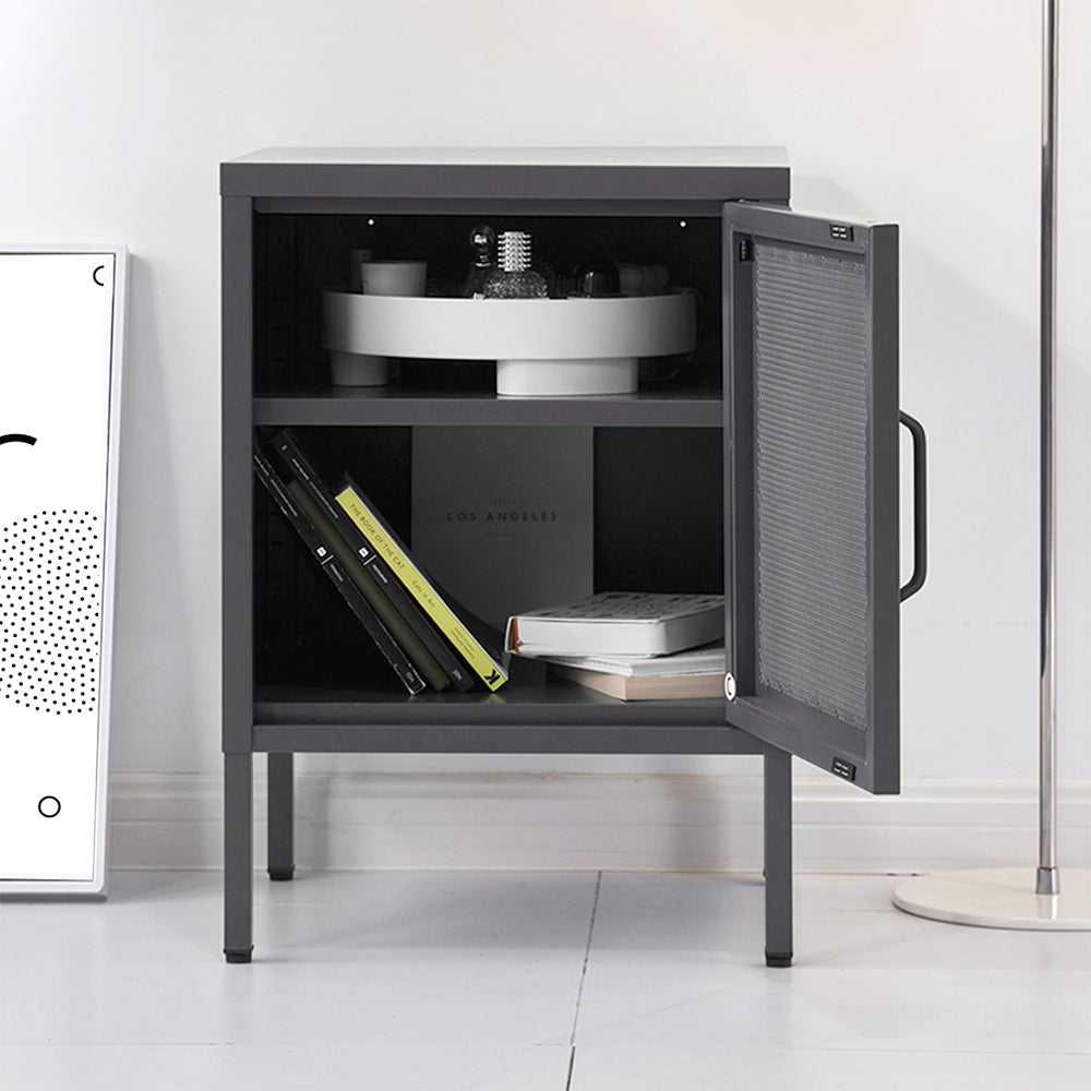 ArtissIn Bedside Table Mesh Door Cabinet Black