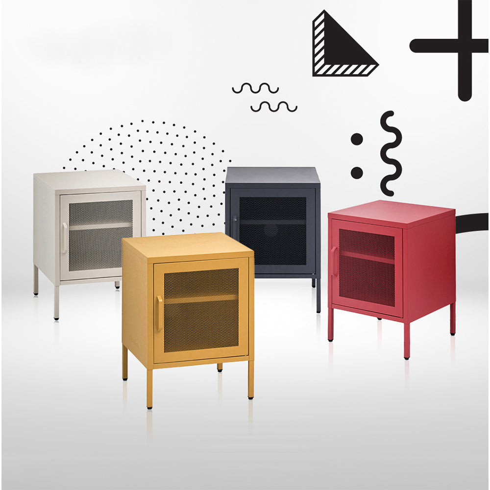 ArtissIn Bedside Table Mesh Door Cabinet Black
