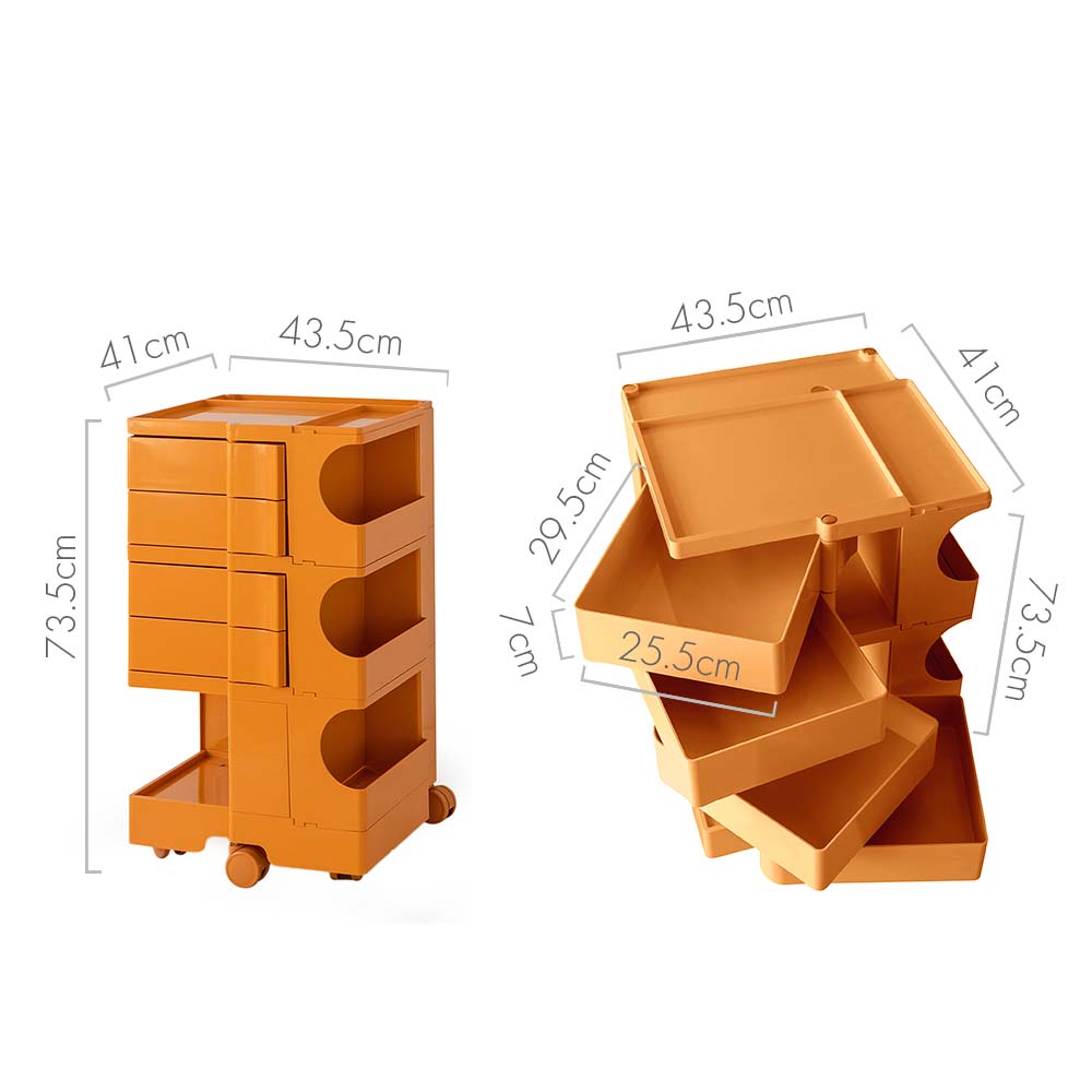 Boby 5-Tier Storage Trolley Bedside Table Orange