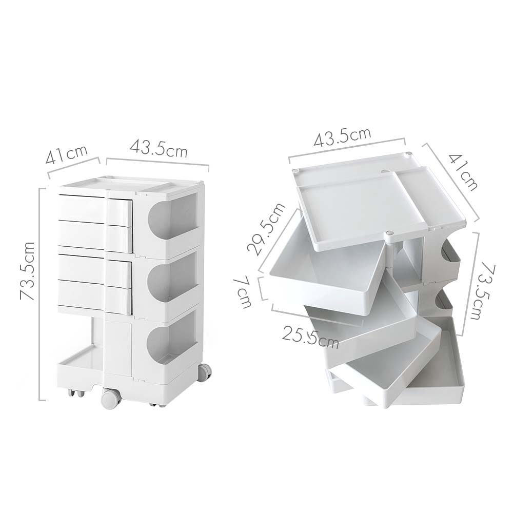 Boby 5-Tier Storage Trolley Bedside Table White