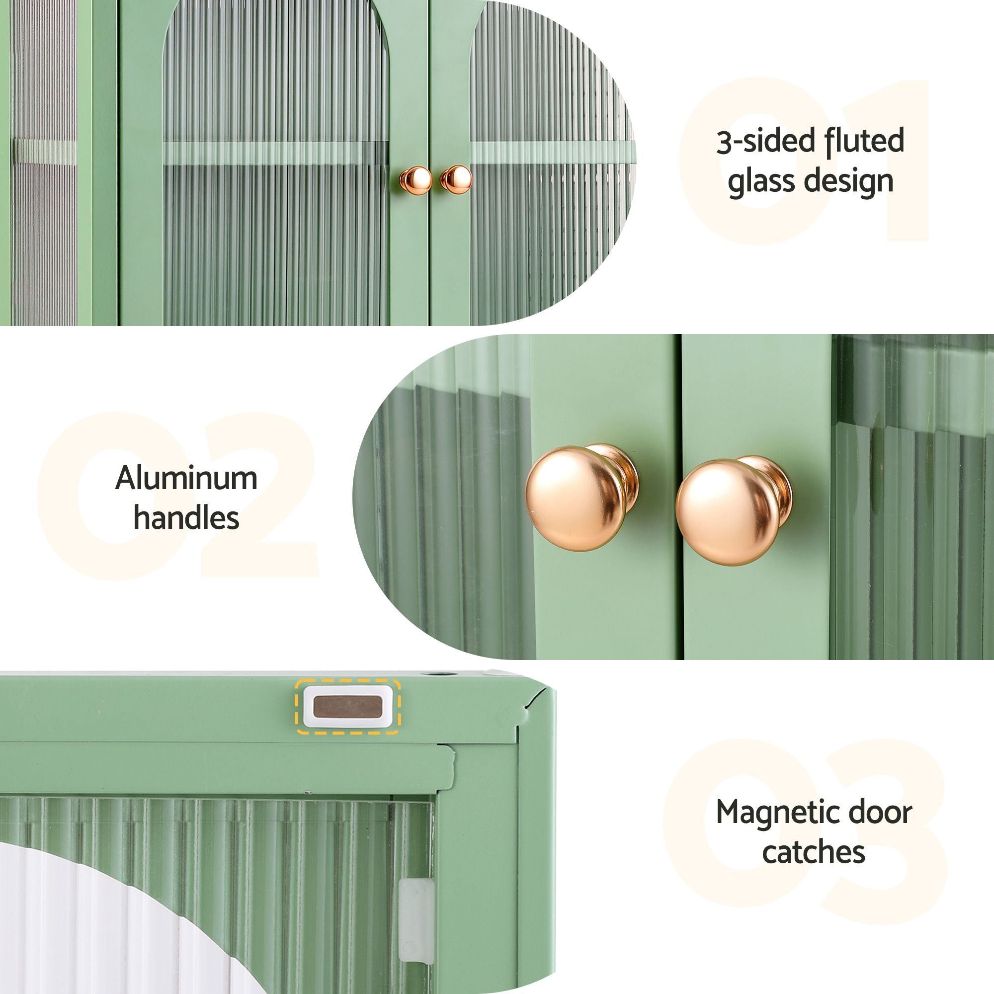 Artiss Buffet Cabinet Sideboards X2 Wall Mounted Fluted Display Storage Green