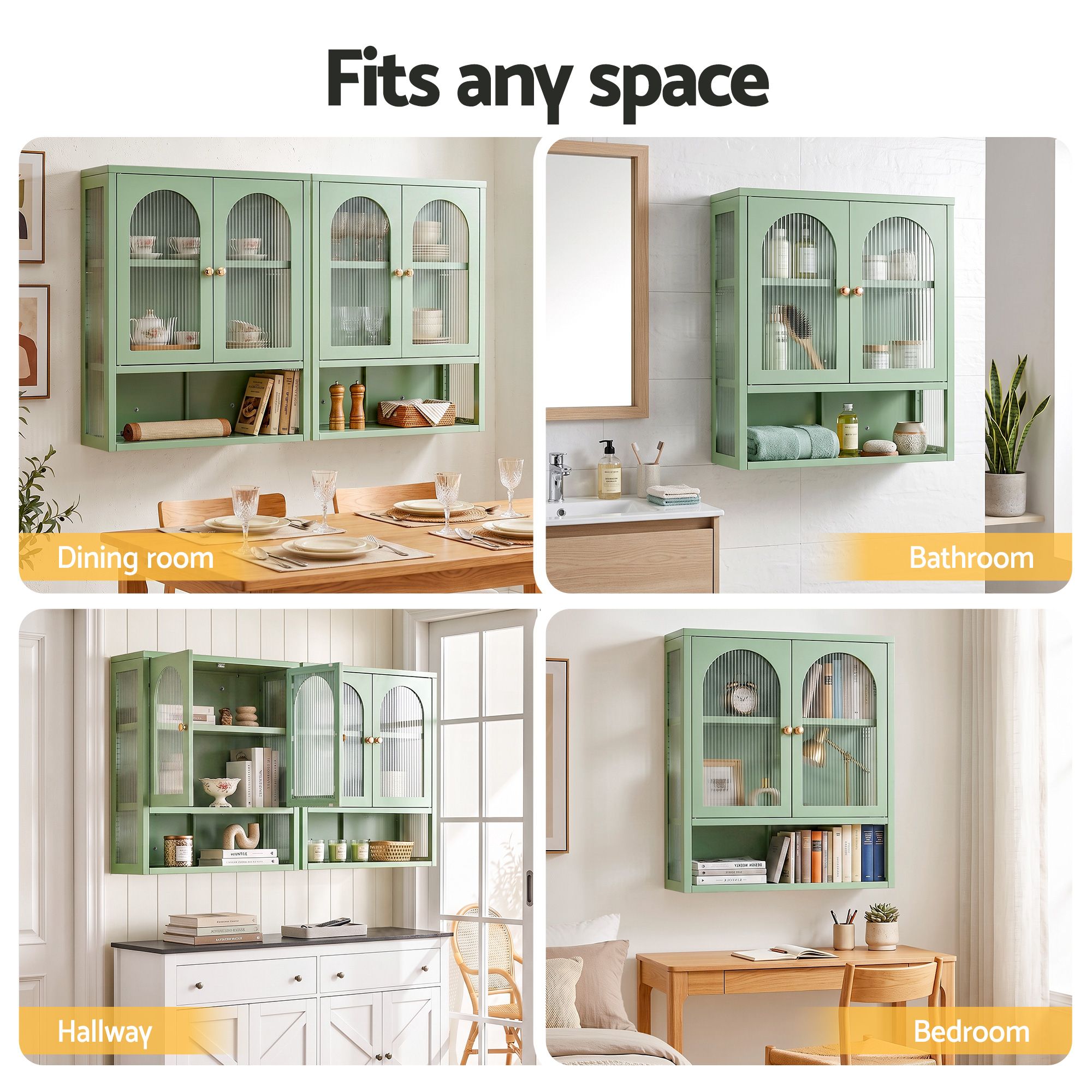 Artiss Buffet Cabinet Sideboards X2 Wall Mounted Fluted Display Storage Green