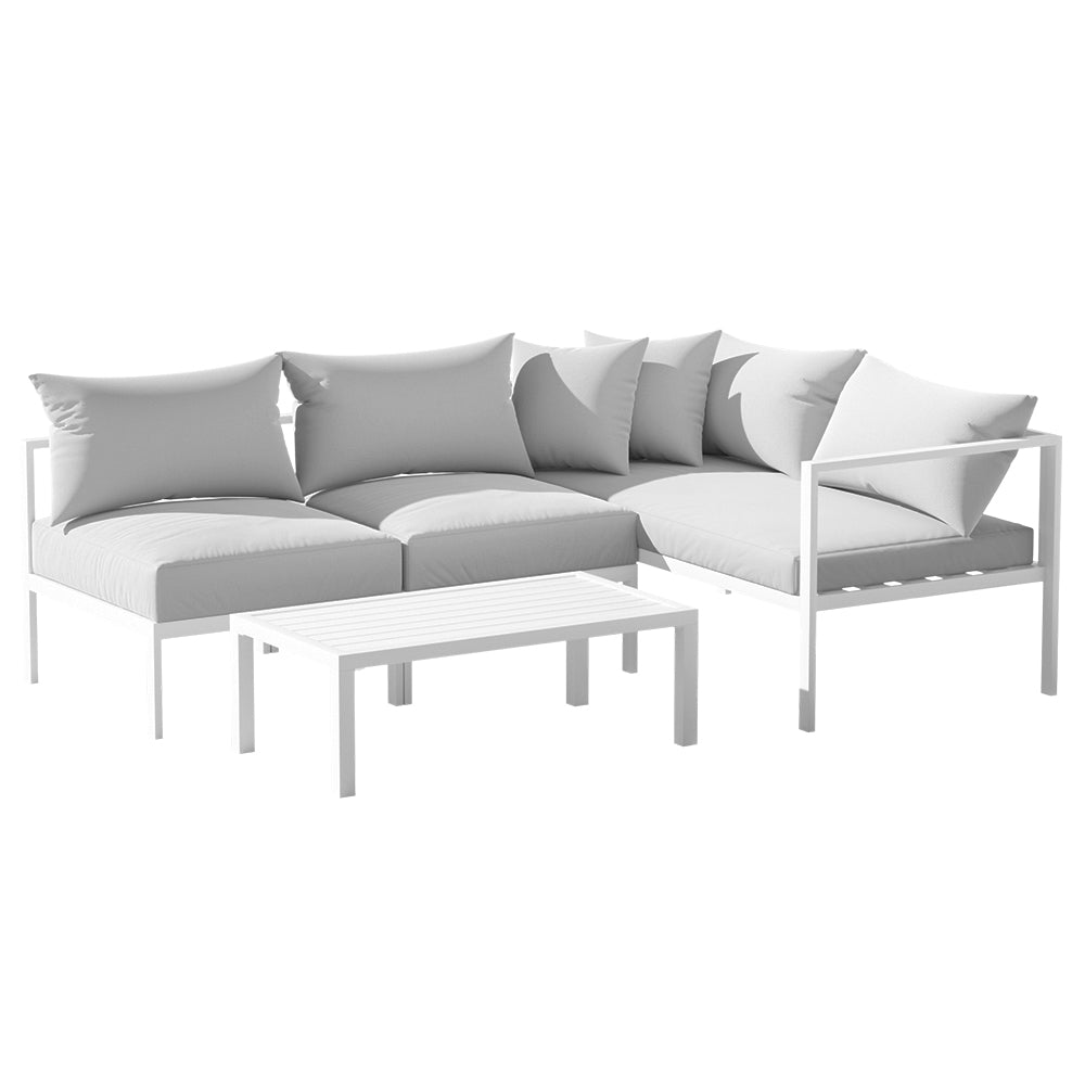 Gardeon 4-Seater Aluminium Outdoor Sofa Set White Grey Cushions