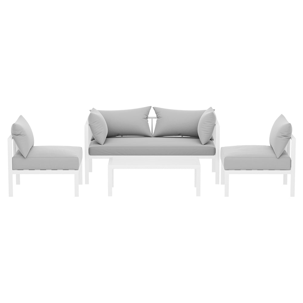 Gardeon 4-Seater Aluminium Outdoor Sofa Set White Grey Cushions