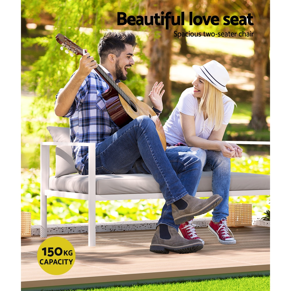 Gardeon 4-Seater Aluminium Outdoor Sofa Set White Grey Cushions