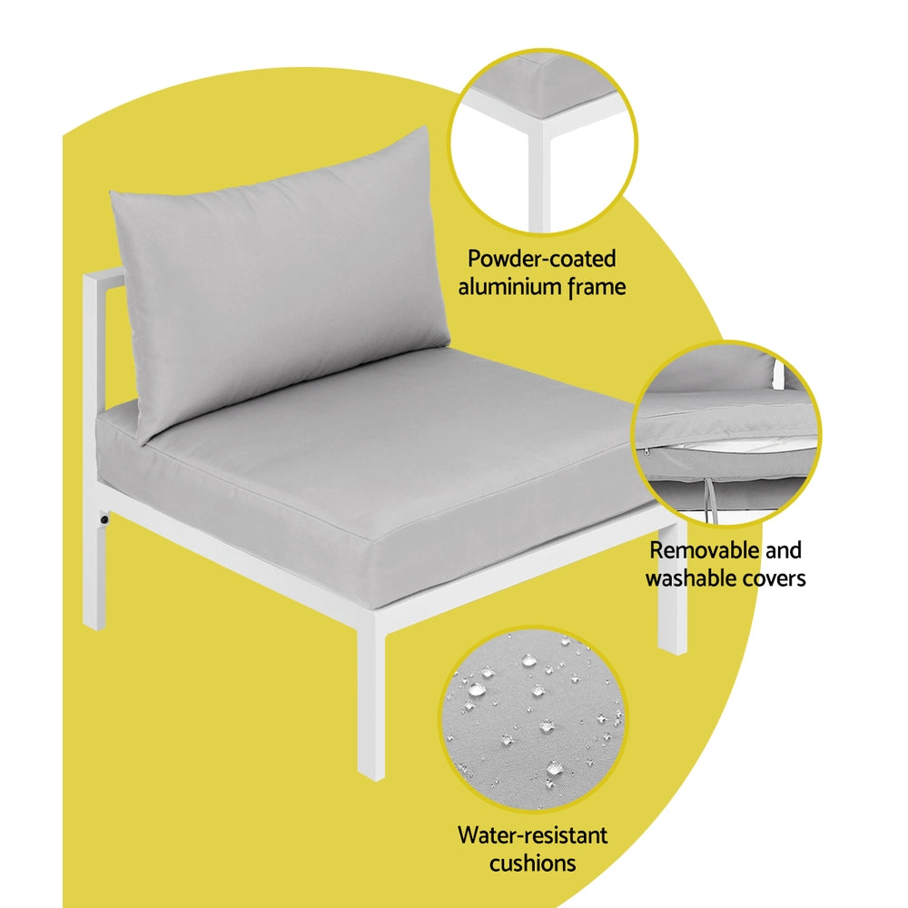 Gardeon 4-Seater Aluminium Outdoor Sofa Set White Grey Cushions