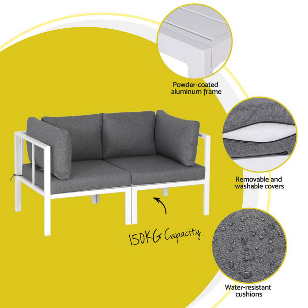 Gardeon 6-Piece Outdoor Sofa Set Aluminium White Grey Cushions