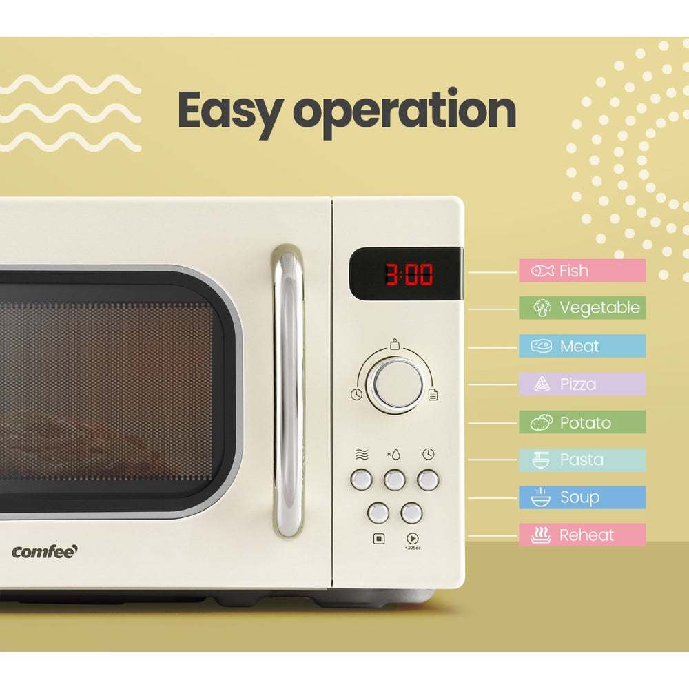 Comfee 20L Microwave Oven 800W Cream Retro Design