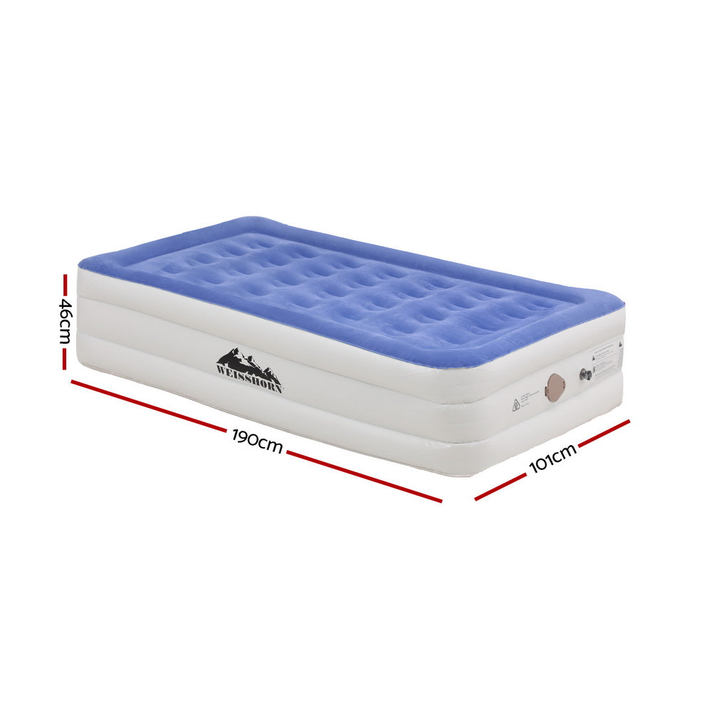 Weisshorn Single Air Mattress Inflatable Bed 46cm Cube with Built-in Pump