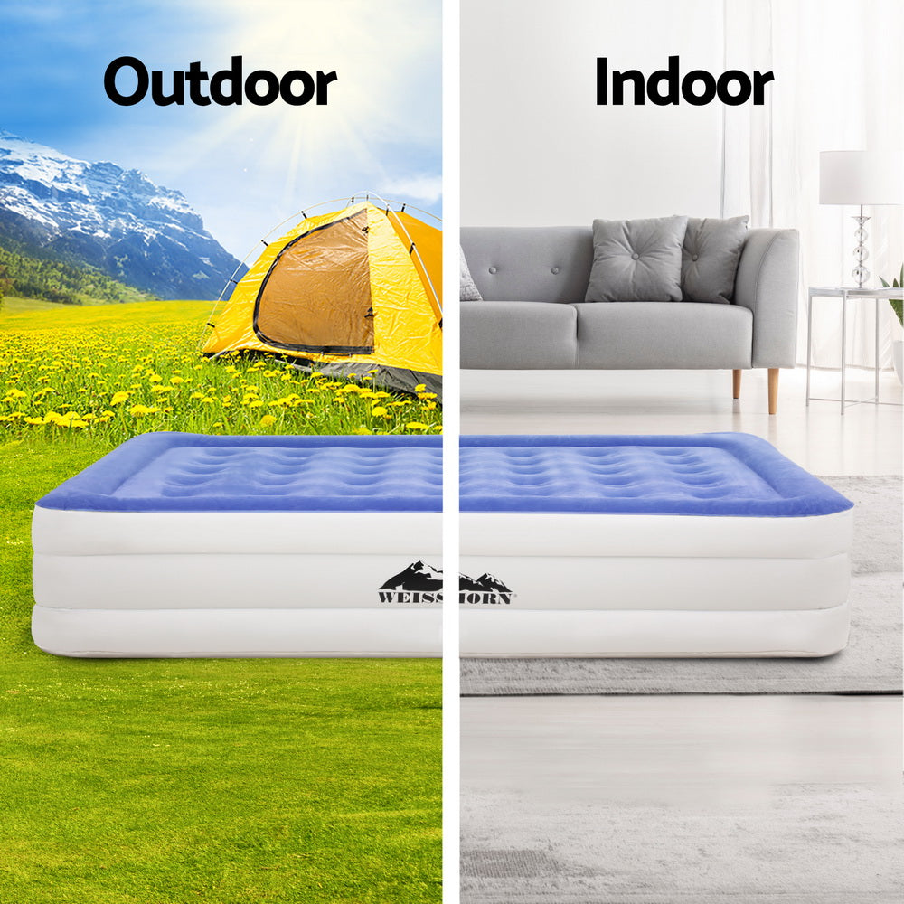 Weisshorn Single Air Mattress Inflatable Bed 46cm Cube with Built-in Pump