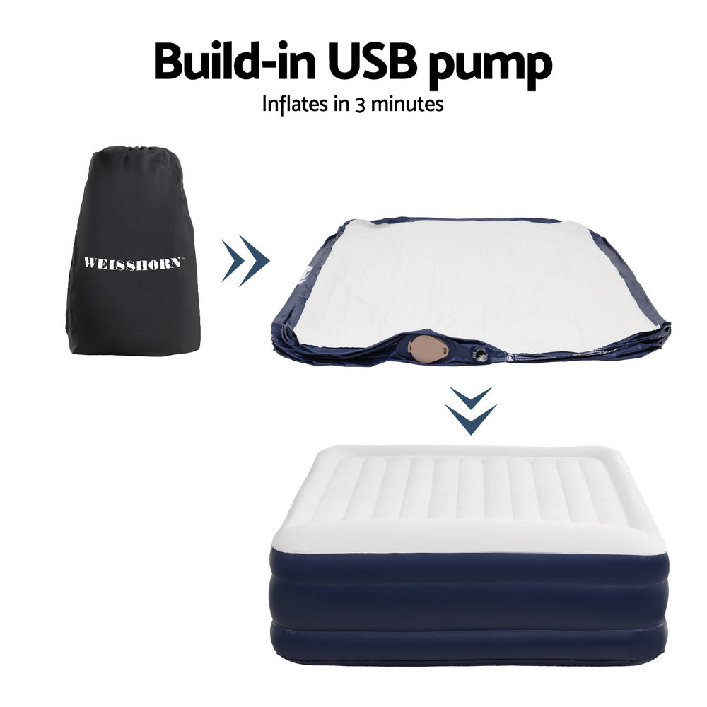 Weisshorn Double Air Mattress Inflatable Bed 46cm Flocked Surface