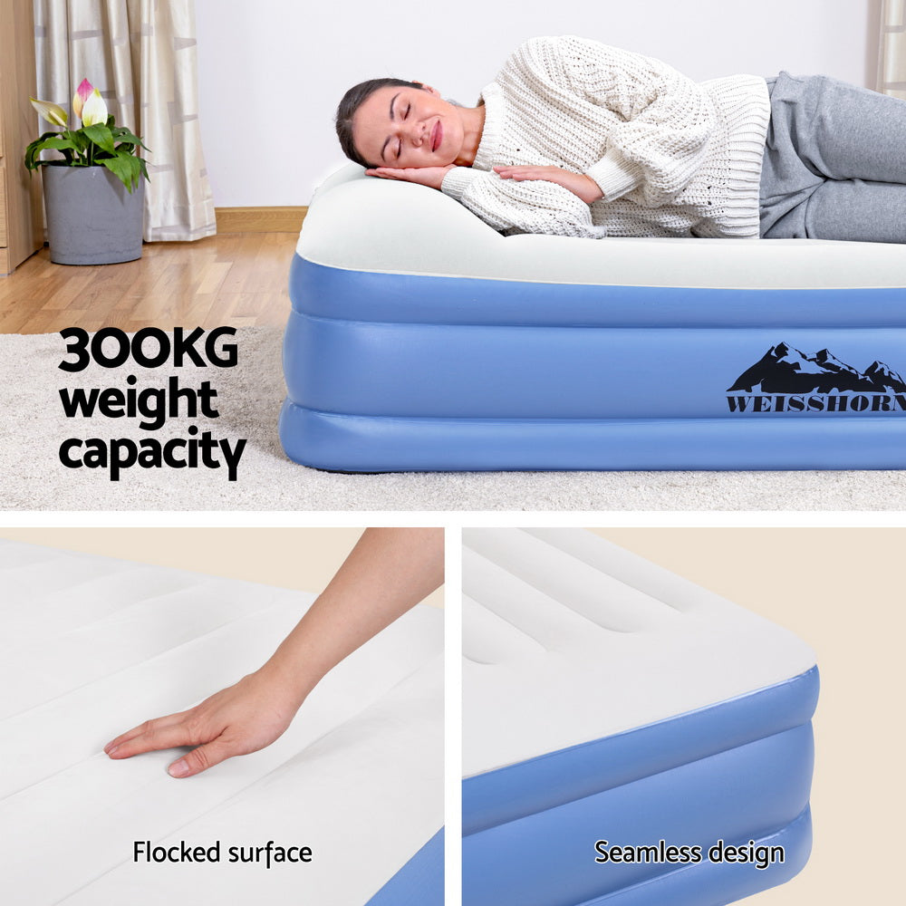 Queen Inflatable Air Mattress - Built-in Pump, Flocked Surface - Weisshorn