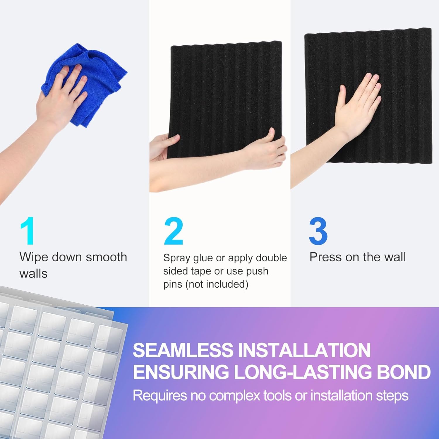 JBER Acoustic Panels Foam Wedges 48pcs 30x30x2.5cm for Soundproof Padding Wall