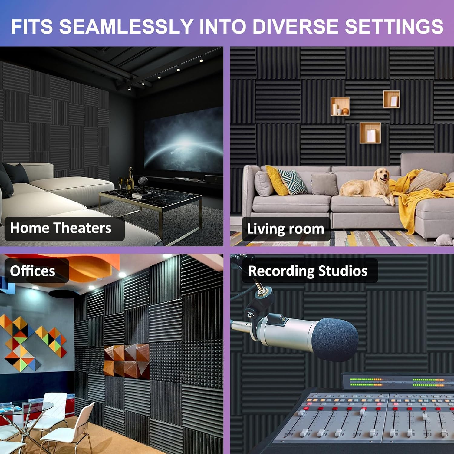 JBER Acoustic Panels Foam Wedges 48pcs 30x30x2.5cm for Soundproof Padding Wall