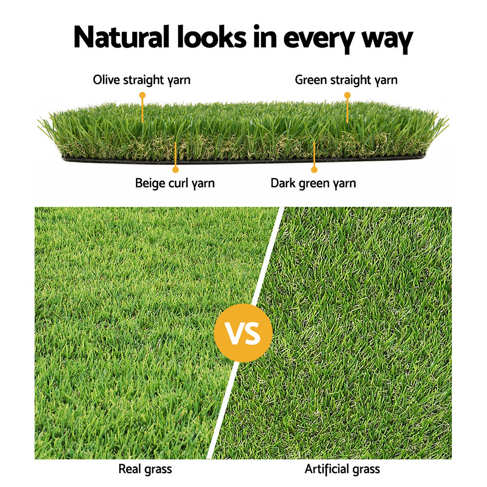 Primeturf Artificial Grass 100SQM 30mm Synthetic Fake Lawn Turf Plastic Plant 4-coloured 2mx5m