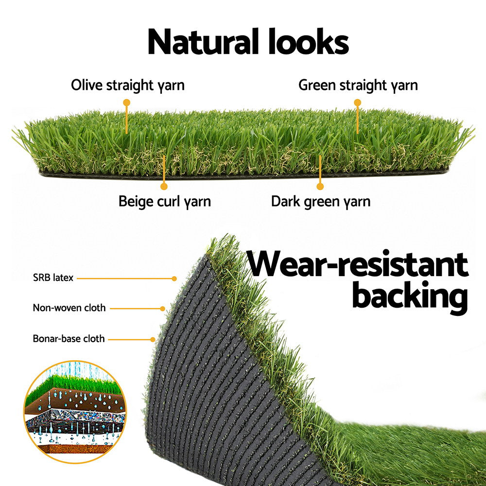 Prime Turf 10SQM Artificial Grass 35mm 4-Coloured Synthetic Lawn