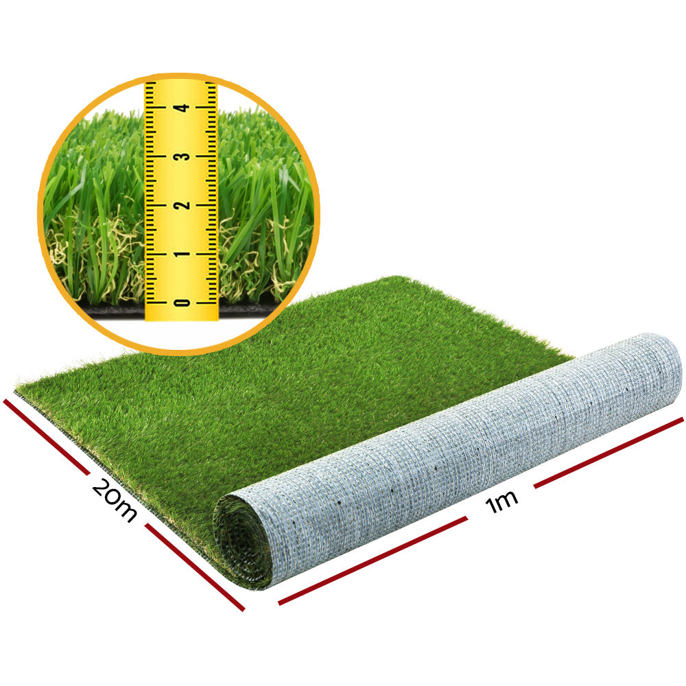 Primeturf 20m Artificial Grass 30mm 4-Tone Synthetic Lawn