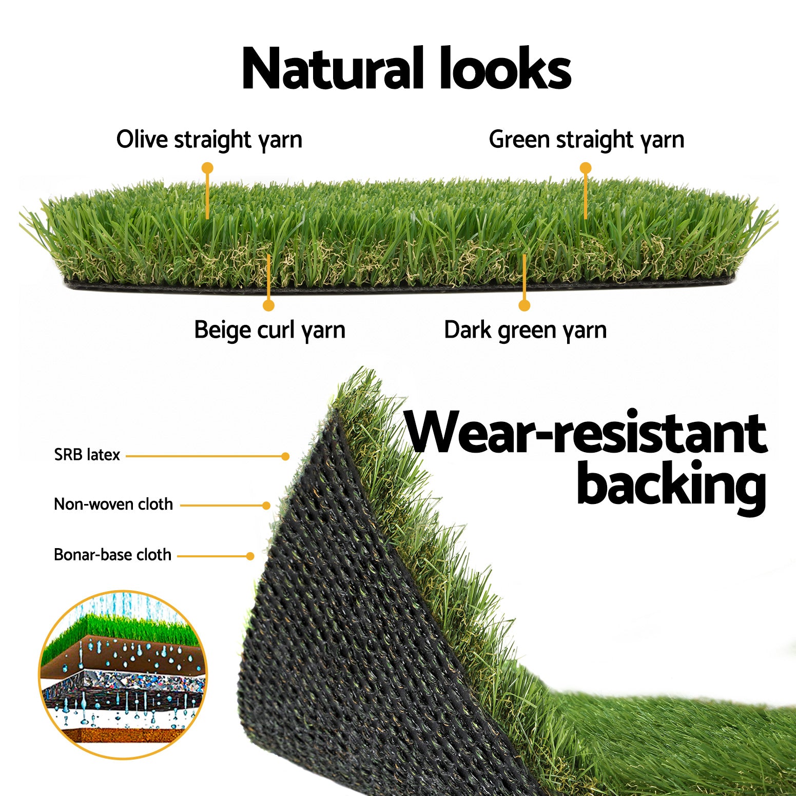 Primeturf Artificial Grass 30mm 2mx5m 20SQM Synthetic Fake Lawn Turf Plastic Plant 4-coloured