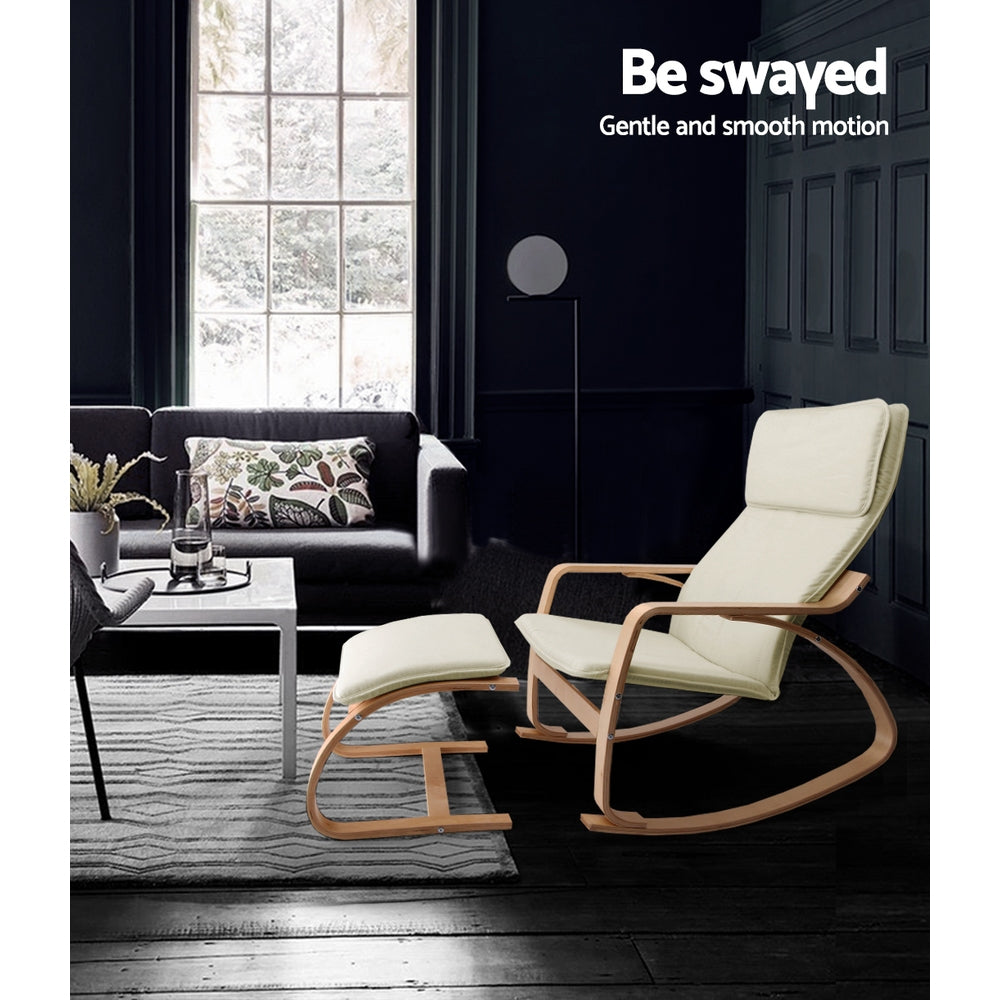 Bentwood Rocking Armchair Set Beige
