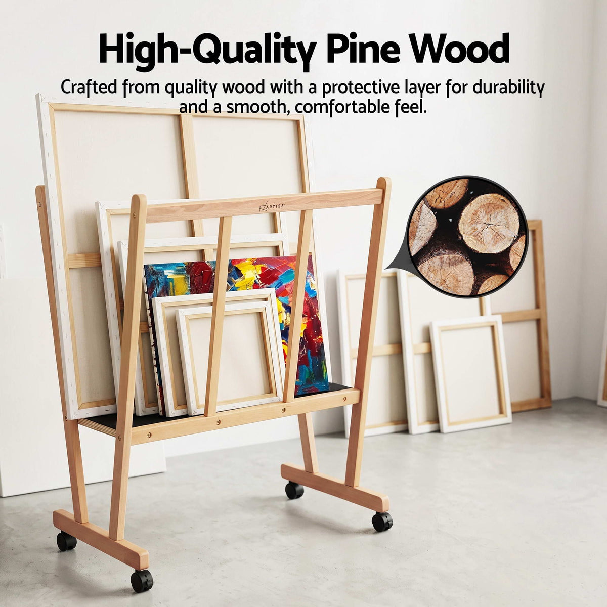 Artiss Wooden Art Print Rack with Castors for Canvas Storage