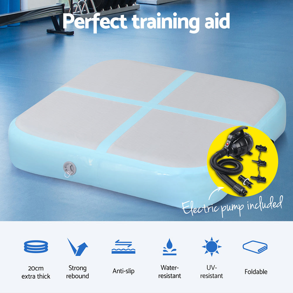 Everfit 1m Inflatable Gymnastics Tumbling Mat Mint Green with Pump