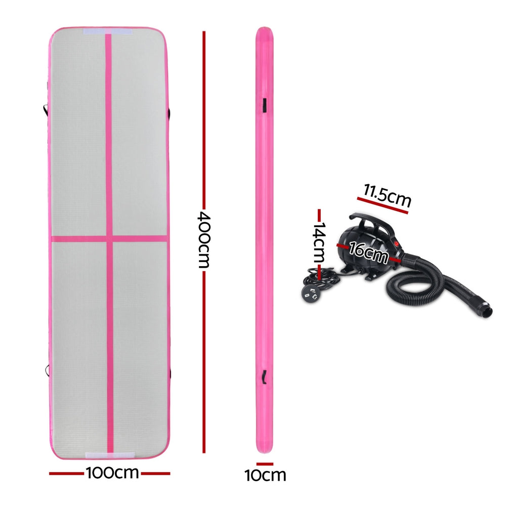 Everfit 4m Inflatable Air Track Tumbling Mat Pink/Grey with Pump