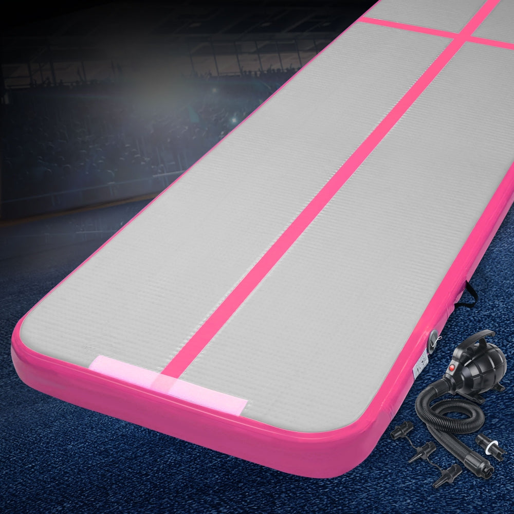 Everfit 4m Inflatable Air Track Tumbling Mat Pink/Grey with Pump