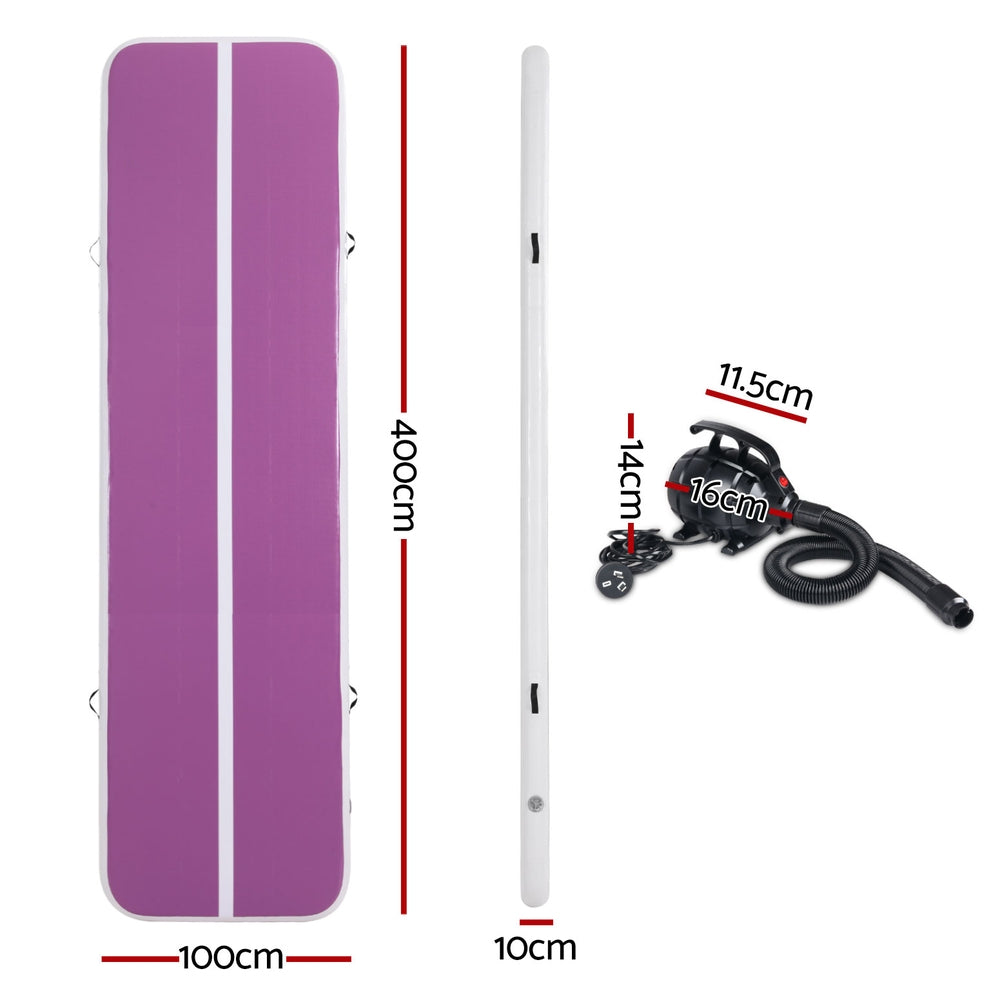 Everfit 4M Air Track Gymnastics Tumbling Exercise Yoga Mat W/ Pump Inflatable Purple