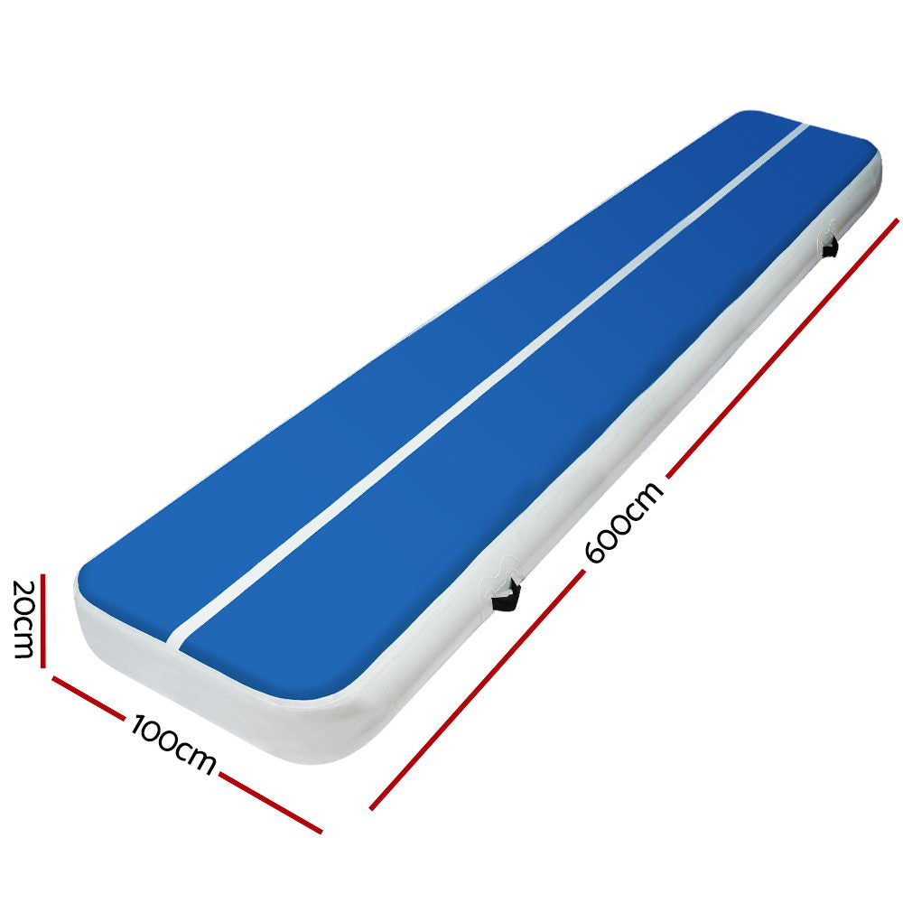 Everfit 6m Gymnastic Inflatable Air Track Mat 20cm Blue White