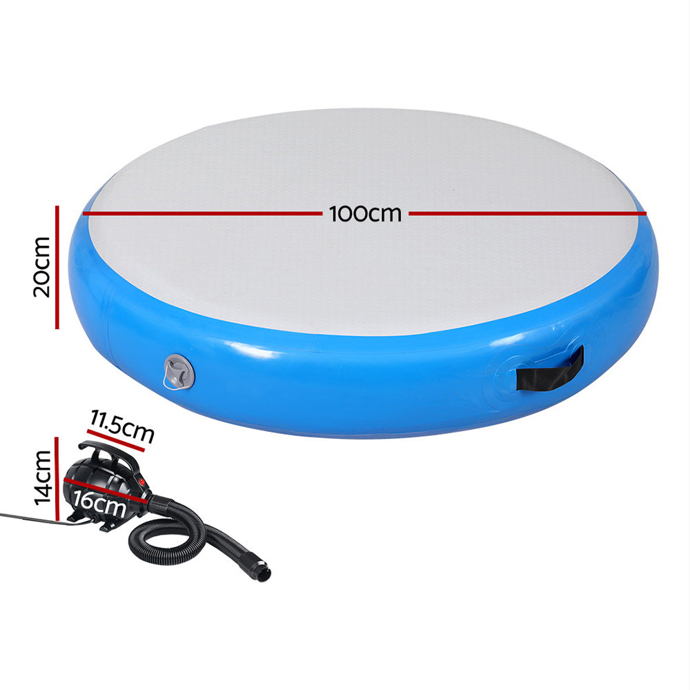 Everfit 1m Round Air Track Inflatable Gymnastics Mat Blue with Pump