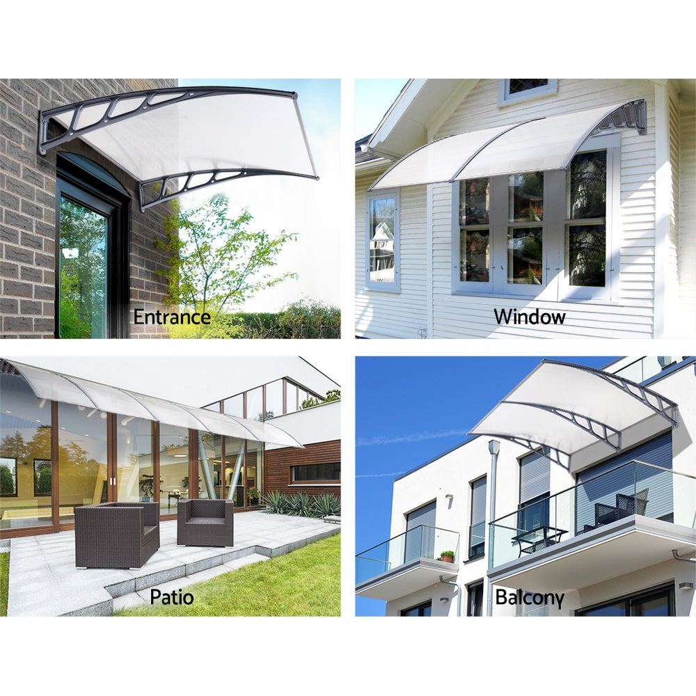 Instahut Window Door Awning Canopy 1.5m x 4m Clear Panel Grey Frame