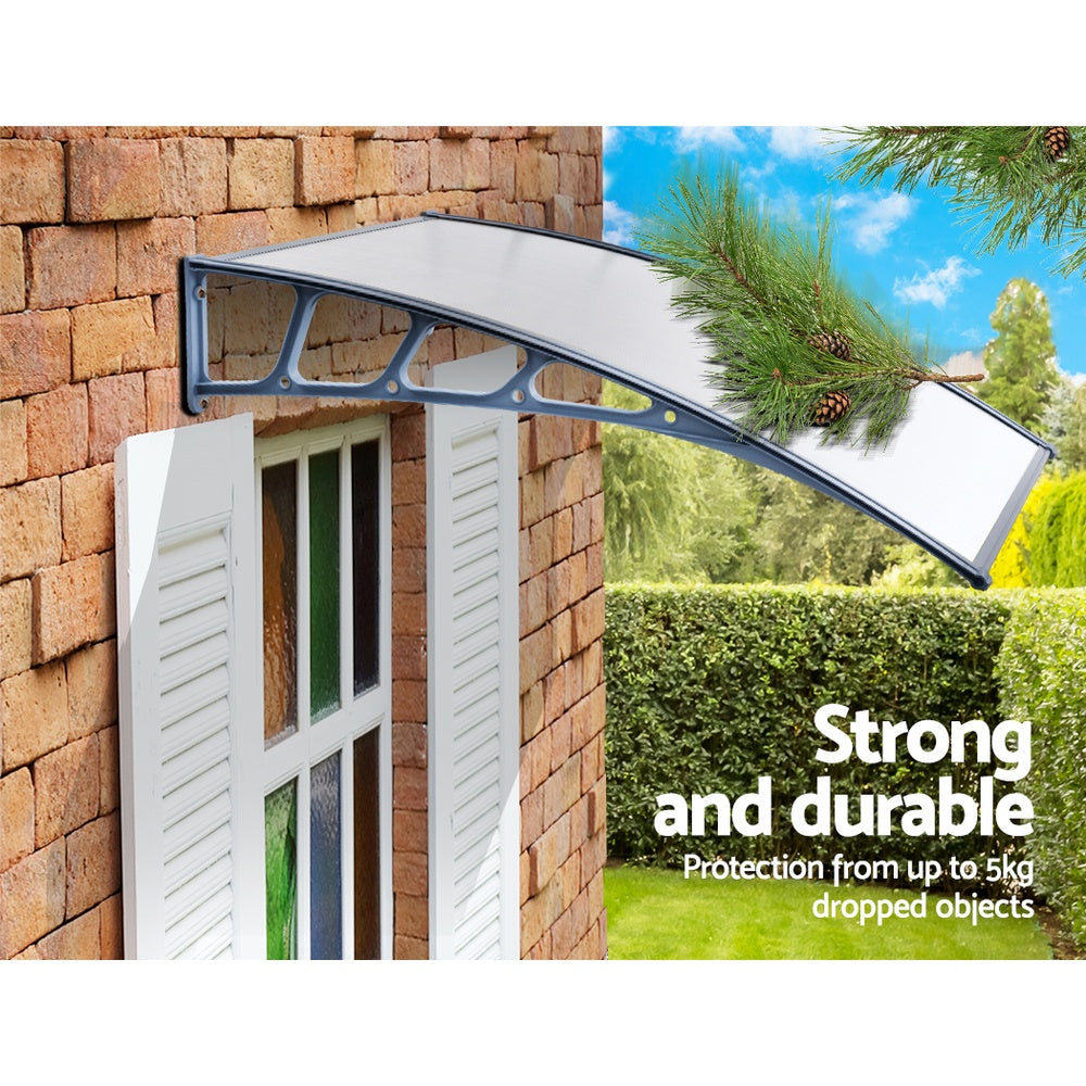 Instahut 1.5x4m Window Door Awning Canopy Transparent Grey Frame