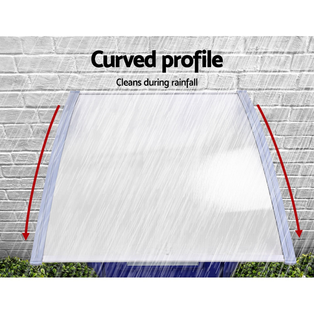 Instahut Window Door Awning Canopy 1.5m x 4m Clear Panel Grey Frame